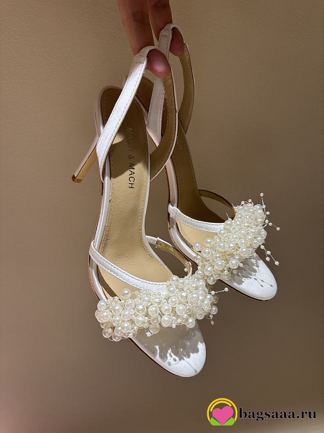 Bagsaaa MACH & MACH Floating Pearl Satin Sandals white - 8.5cm - 1