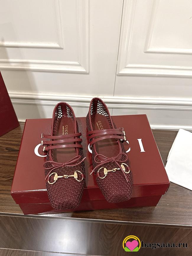 Bagsaaa Women's Gucci Horsebit ballet flat 835077 dark red - 1