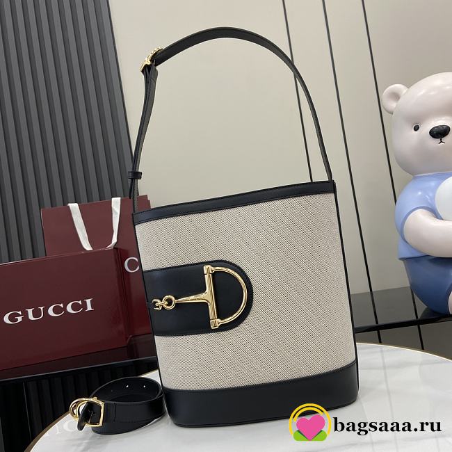Bagsaaa Gucci 73 medium bucket bag 833660 black & beige - 26cm - 1
