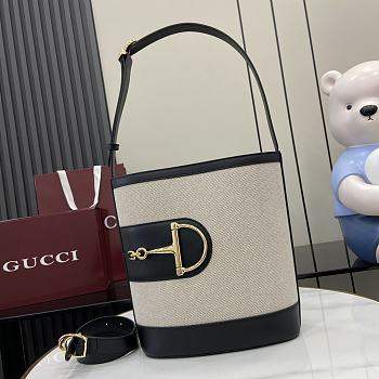 Bagsaaa Gucci 73 medium bucket bag 833660 black & beige - 26cm