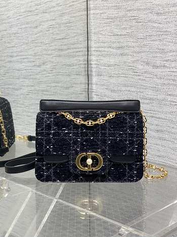 Bagsaaa Small Dior Jolie Top Handle Bag Black Tweed - 22cm