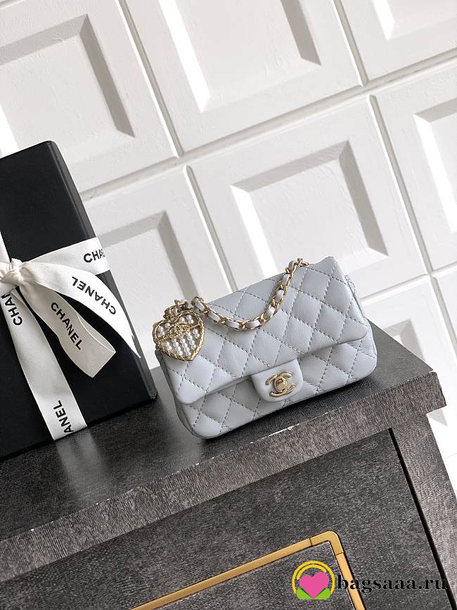 Bagsaaa Chanel Classic Mini Bag with hook AP4760 Light Gray - 8 x 12.5 x 5cm - 1