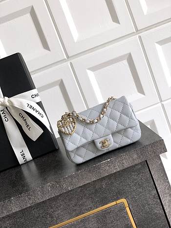 Bagsaaa Chanel Classic Mini Bag with hook AP4760 Light Gray - 8 x 12.5 x 5cm