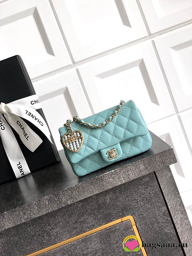 Bagsaaa Chanel Classic Mini Bag with hook AP4760 Blue - 8 x 12.5 x 5cm - 1