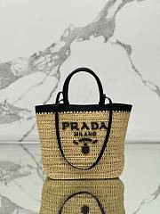Bagsaaa Prada Small crochet and leather tote bag 1BG500 Tan/Black - 26cm - 1