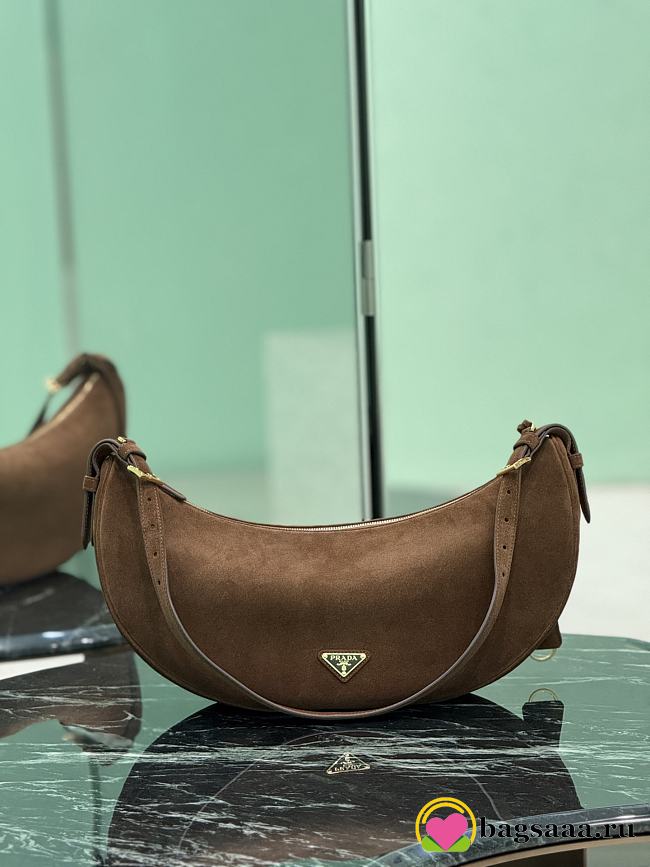 Bagsaaa Prada Demi-lune large suede shoulder bag 1BC255 brown - 42cm - 1