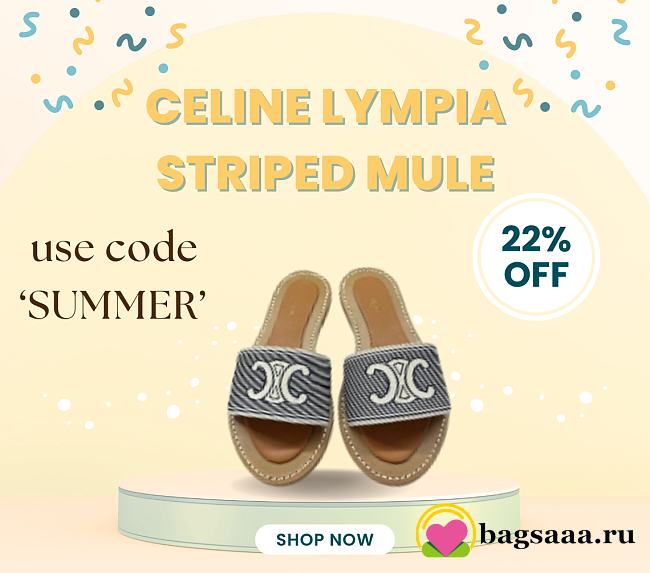 Bagsaaa Celine Lympia Mule In Striped Textile With Triomphe Blue - 1