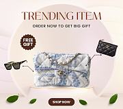 Bagsaaa Chanel Flap Bag Printed Denim AS5454 White & Blue - 24cm - 1