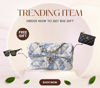 Bagsaaa Chanel Flap Bag Printed Denim AS5454 White & Blue - 24cm