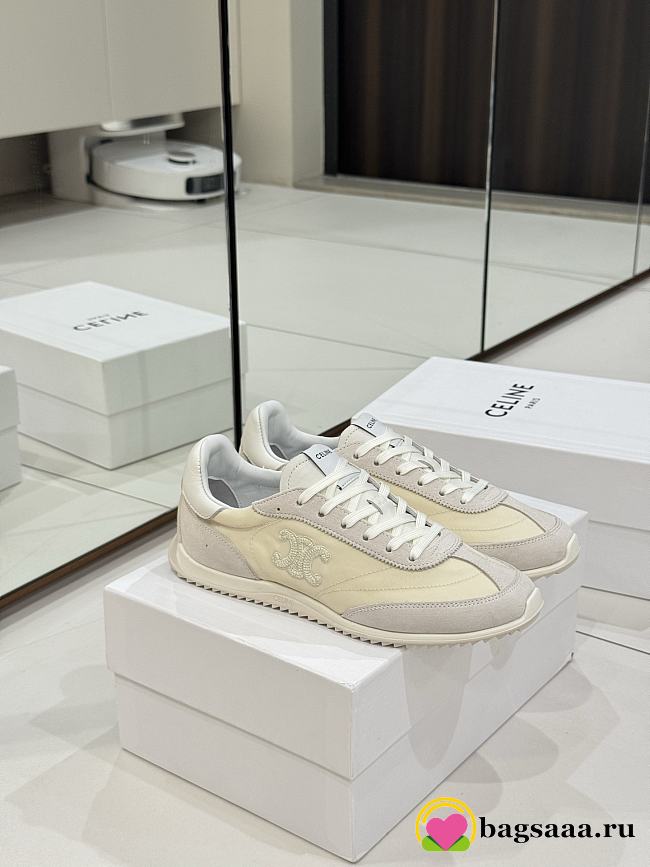 Bagsaaa Celine Racer - Low Top Sneaker In Nylon Suede And Calfskin Vanilla - 1