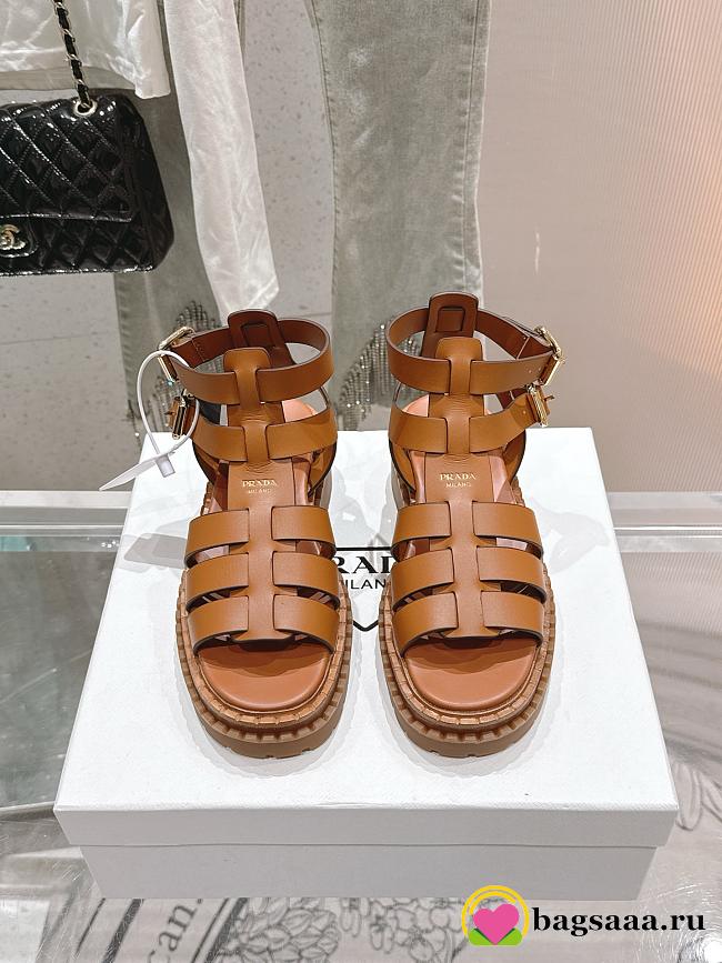 Bagsaaa Prada Leather sandals with ankle straps 1X924N brown - 1