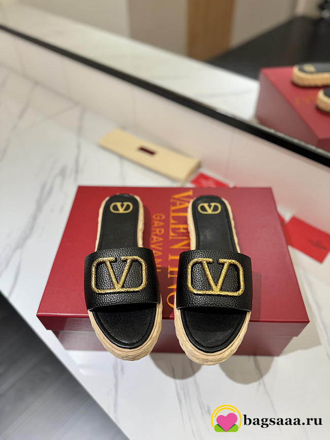 Bagsaaa Valentino Black Valentino Garavani VLogo Slide Espadrilles - 1