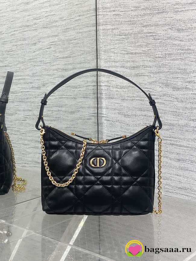 Bagsaaa Dior Miss Caro Diorling Mini Bag with Chain Black Macrocannage Lambskin - 21cm - 1