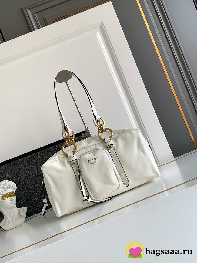 Bagsaaa Prada Dangle medium leather top-handle bag 1BB138 white - 30cm - 1