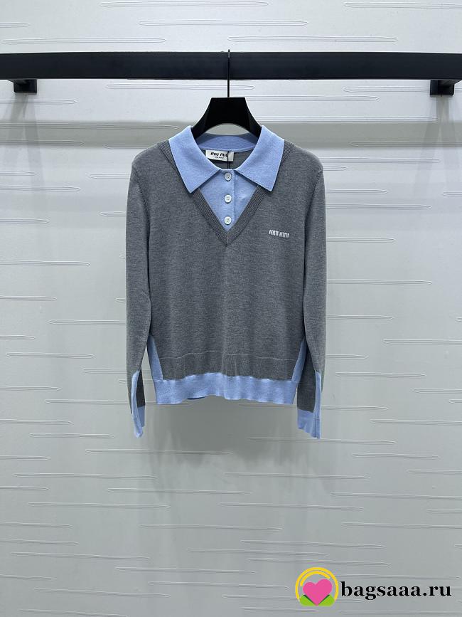Bagsaaa Miu Miu Cashmere and wool polo sweater Gray/Blue - 1