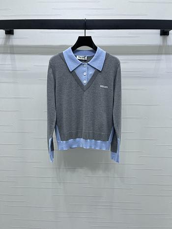 Bagsaaa Miu Miu Cashmere and wool polo sweater Gray/Blue