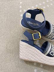 Bagsaaa Dior Dway Wedge Sandal Deep Blue Calfskin and Embroidered Cotton - 4