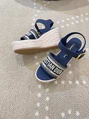 Bagsaaa Dior Dway Wedge Sandal Deep Blue Calfskin and Embroidered Cotton - 3