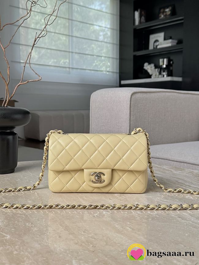Bagsaaa Chanel Mini Flap Bag Light Yellow Lambskin & Light Gold - 20cm - 1