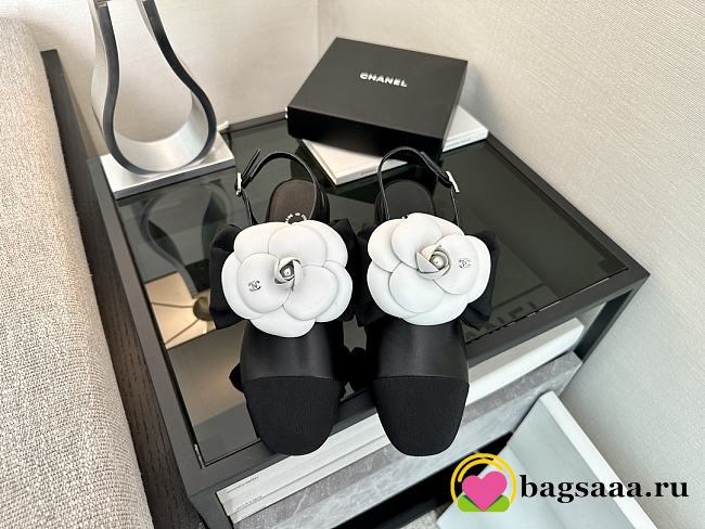 Bagsaaa Chanel Camellia Flower Black Slingback Heels G45307  - 1