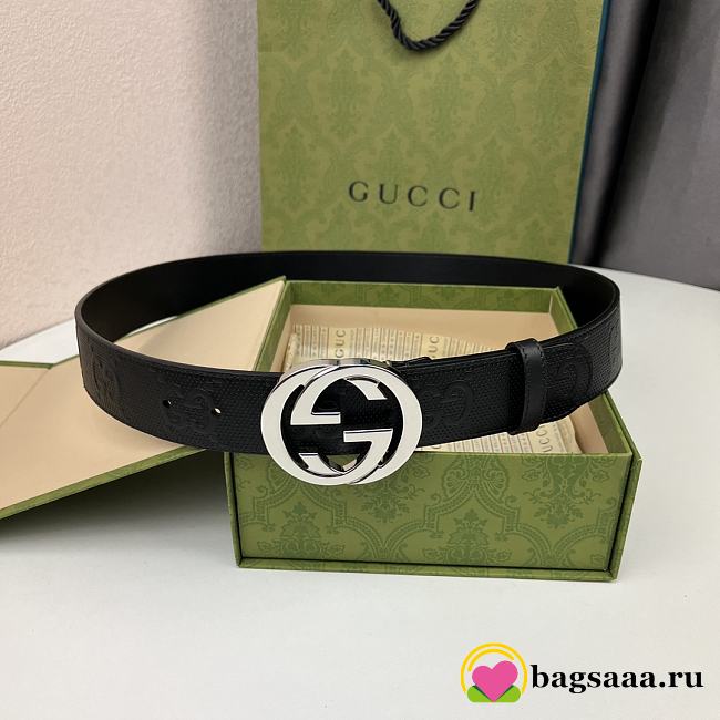 Bagsaaa Gucci Black Belt & Silver - 4cm - 1