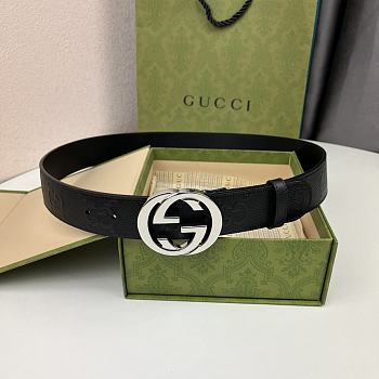 Bagsaaa Gucci Black Belt & Silver - 4cm