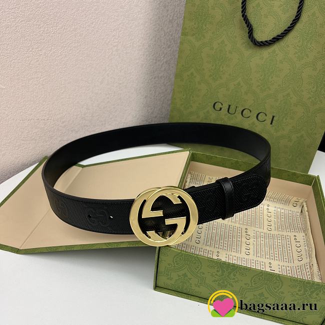 Bagsaaa Gucci Black Belt & Gold - 4cm - 1