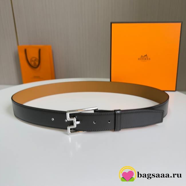 Bagsaaa Hermes Belt Black & Silver - 3.5cm - 1