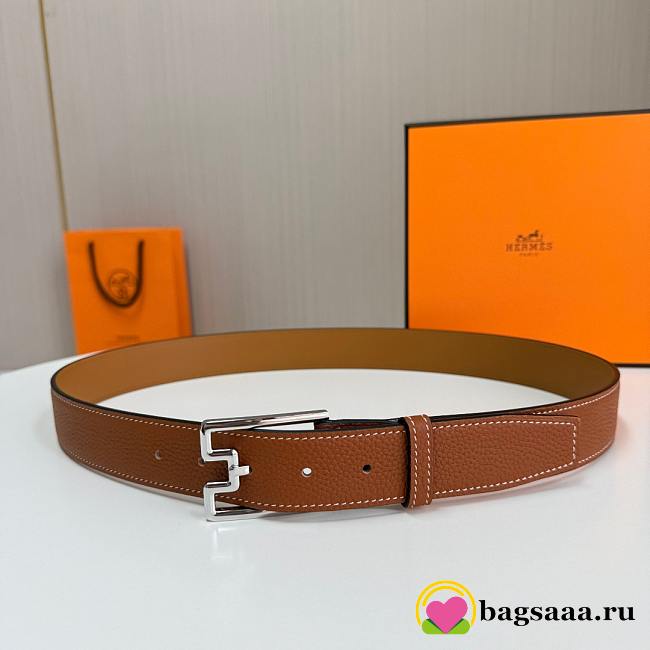Bagsaaa Hermes Belt Brown & Silver - 3.5cm - 1