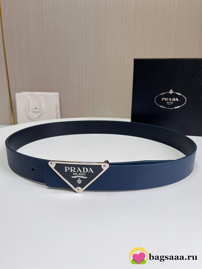 Bagsaaa Prada Belt Blue & Silver - 3.5cm - 1