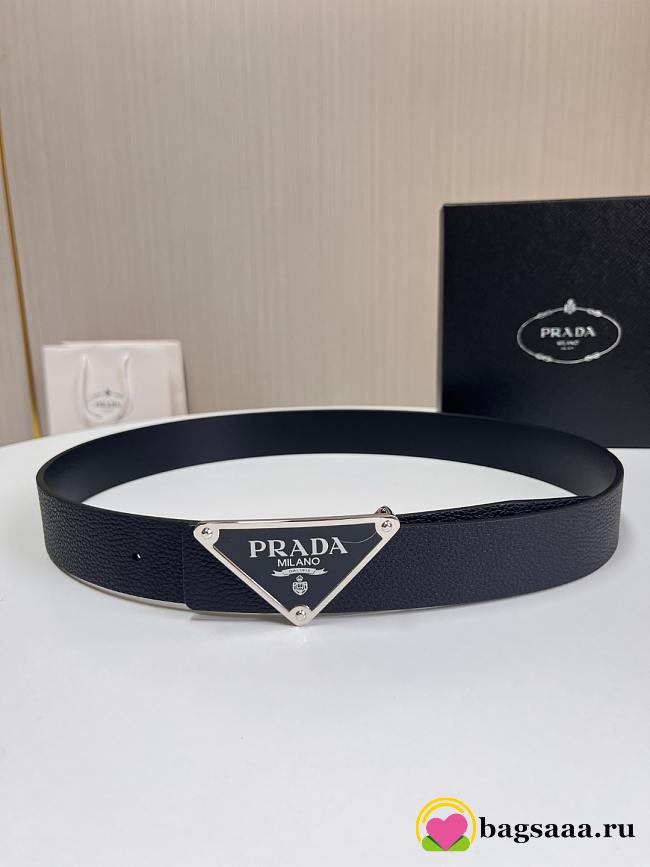Bagsaaa Prada Belt Black & Silver - 3.5cm - 1