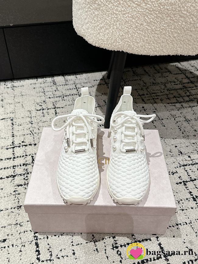 Bagsaaa Jimmy Choo Veles White Textured Knit Trainers - 1