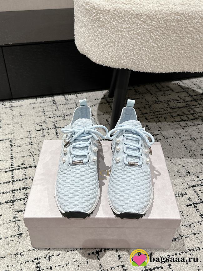 Bagsaaa Jimmy Choo Veles Blue Textured Knit Trainers - 1