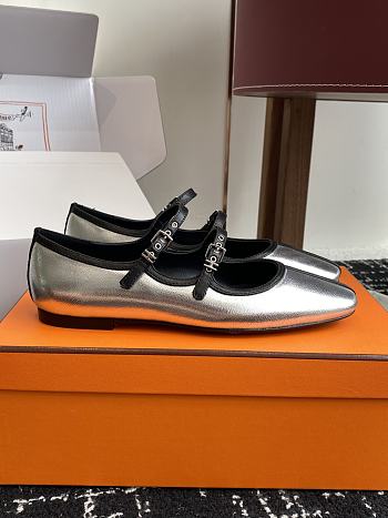 Bagsaaa Hermes Lilia ballet flat silver