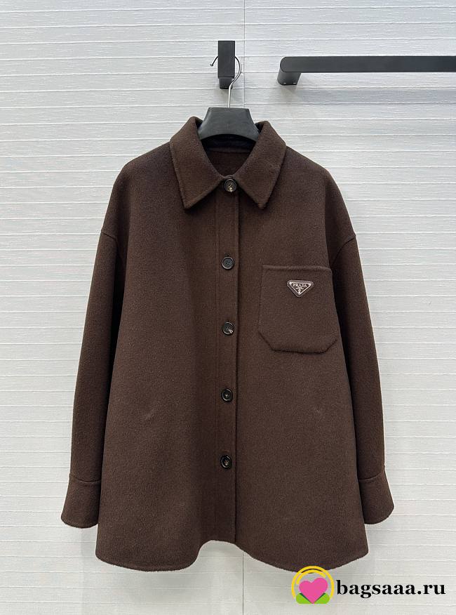 Bagsaaa Prada Dark Brown Wool Overshirt with Logo - 1