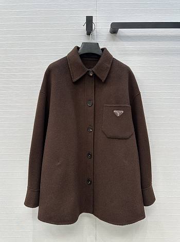 Bagsaaa Prada Dark Brown Wool Overshirt with Logo