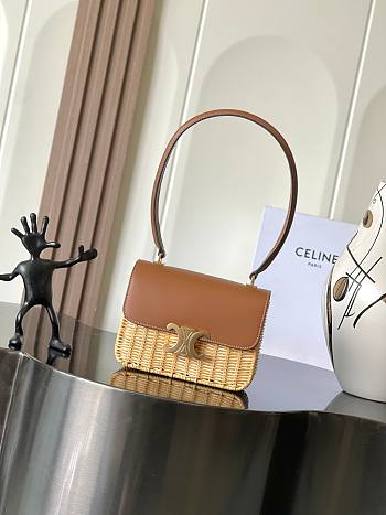 Bagsaaa Celine Teen Garance Bag In Wicker And Natural Calfskin 119672 - 18.5cm