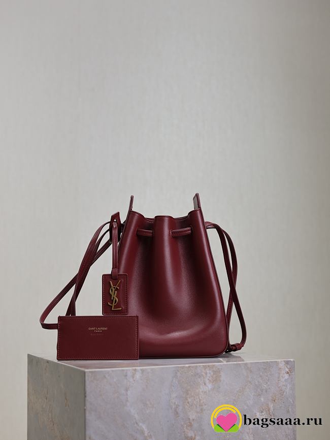 Bagsaaa YSL Bucket Bag In Leather 817386 Dark Red - 24cm - 1