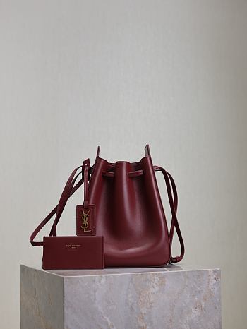 Bagsaaa YSL Bucket Bag In Leather 817386 Dark Red - 24cm