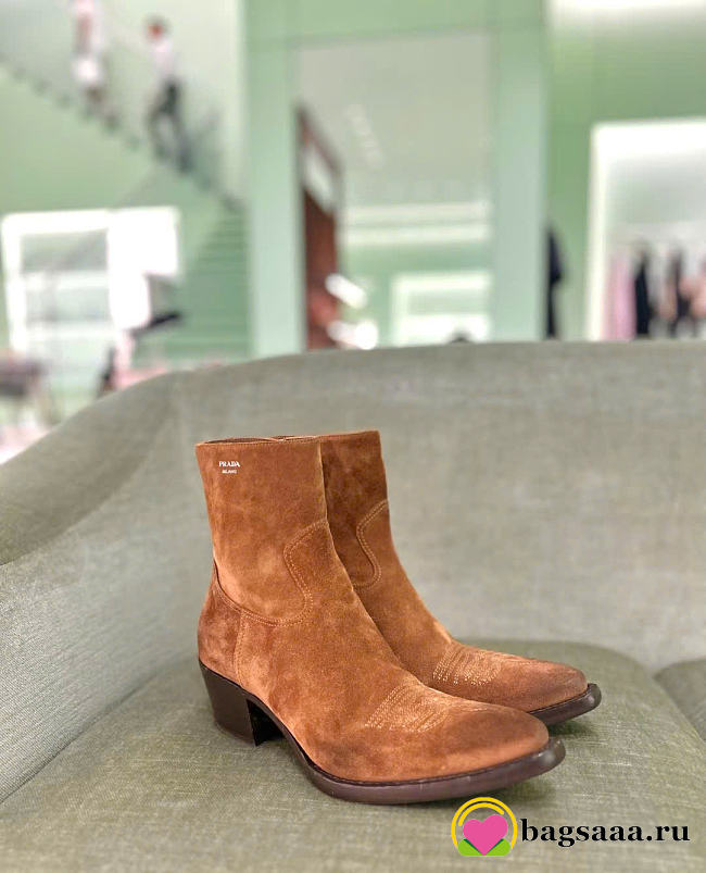 Bagsaaa Prada Suede Western Booties Tabacco - 1