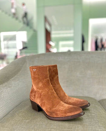 Bagsaaa Prada Suede Western Booties Tabacco