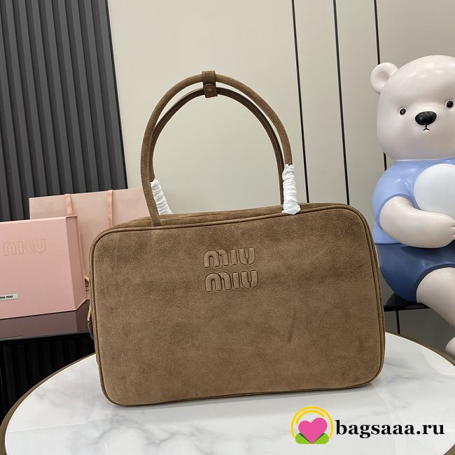 Bagsaaa Miu Miu Leather Beau bag 5BB117 brown suede - 34x23x10 cm - 1