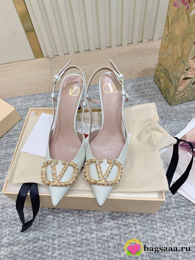 Bagsaaa Valentino Vlogo Signature Slingback Calfskin Pump With Jewel Logo 80Mm ivory - 1