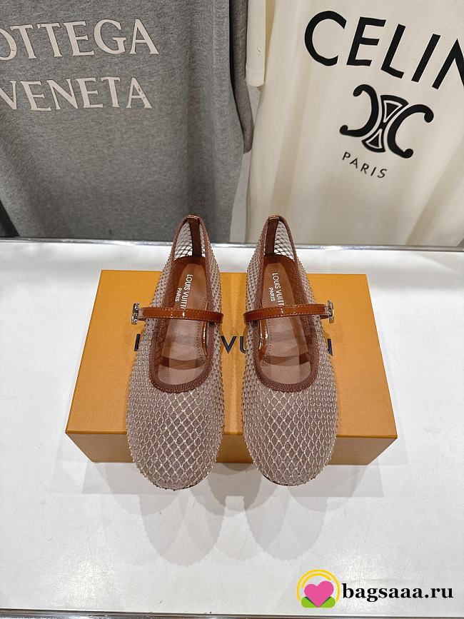 Bagsaaa LV Romy Flat Ballerina Brown Mesh - 1