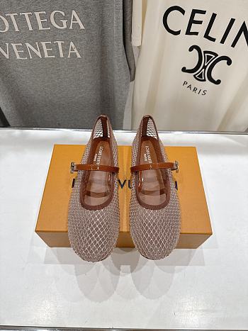Bagsaaa LV Romy Flat Ballerina Brown Mesh