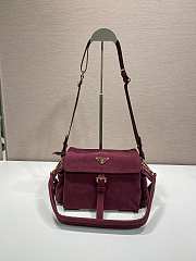 Bagsaaa Prada Explore medium suede shoulder bag with flap Burgundy 1BD394 - 30cm - 1