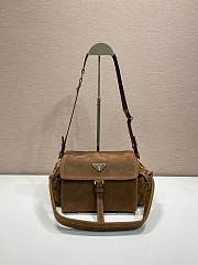 Bagsaaa Prada Explore medium suede shoulder bag with flap Brown 1BD394 - 30cm - 1