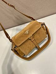 Bagsaaa Prada Explore medium suede shoulder bag with flap Beige 1BD394 - 30cm - 2