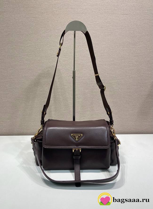 Bagsaaa Medium Prada Explore nappa leather shoulder bag with flap 1BD394 dark brown - 30cm - 1