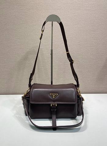 Bagsaaa Medium Prada Explore nappa leather shoulder bag with flap 1BD394 dark brown - 30cm
